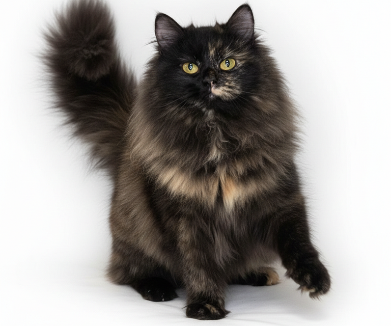 Gothic Girl mit Katze. Böser extravaganter Look. Neva Masquarade mit Punk. Punkrock Züchterin von Sibirischen Katzen.